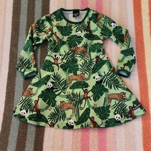 Villervalla size 98 or 3t organic cotton spring zoo animal dress panda monkey